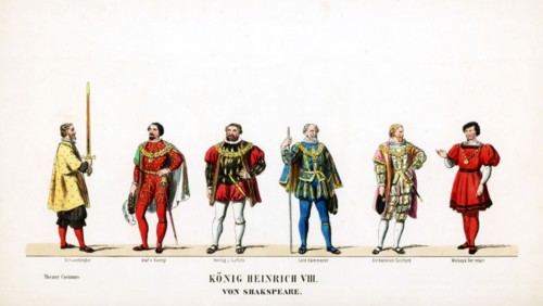 Theatre costume designs for Shakespeare's play, Henry VIII, 19th century. Artist: Unknown