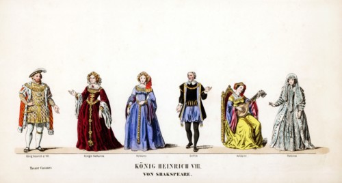 Theatre costume designs for Shakespeare's play, Henry VIII, 19th century. Artist: Unknown