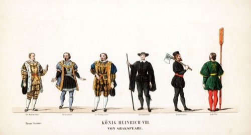 Theatre costume designs for Shakespeare's play, Henry VIII, 19th century. Artist: Unknown
