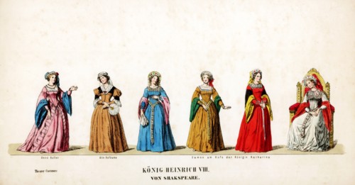 Theatre costume designs for Shakespeare's play, Henry VIII, 19th century. Artist: Unknown