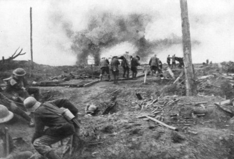 Allied troops and German prisoners at the Menin Road, near Ypres, Belgium, 30 October, 1917. Artist: Unknown