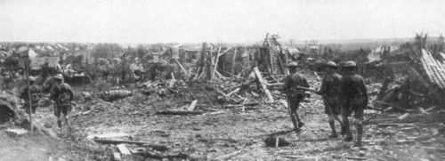 British soldiers exploring the ruins of Albert, Somme, France, 22 August 1918. Artist: Unknown