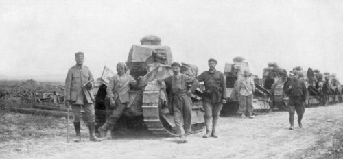 A group of light tanks, Soissons, France, 1918. Artist: Unknown