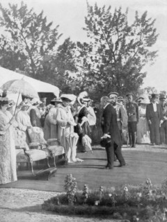 Tsar Nicholas II with visiting French President Poincare, Krasnoye Selo, Russia, 22 July 1914. Creator: Unknown.