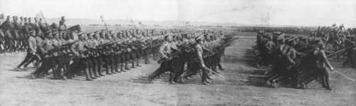 Russian troops parading during French President Raymond Poincare's visit to Russia, 22 July, 1914. Creator: Unknown.