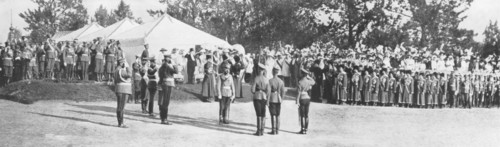 Russian troops saluting Tsar Nicholas II, Krasnoye Selo, 22 July, 1914. Artist: Unknown