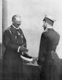 Emperor Welhelm II of Germany greeting Tsar Nicholas II of Russia before the First World War. Artist: Unknown