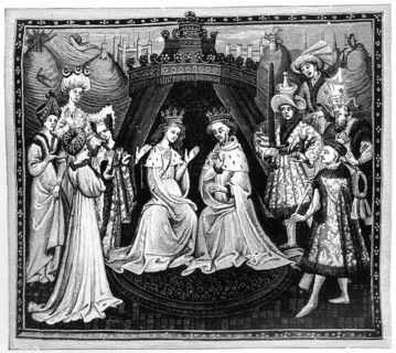 King, queen, and court, c1450, (1910). Artist: Unknown