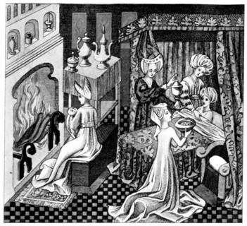 Bedroom scene, 15th century, (1910). Artist: Unknown