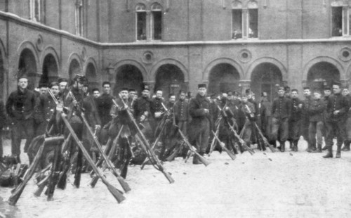 Belgian soldiers of the 9th Mixed Brigade, Battle of Liege, Belgium, 5-16 August 1914. Artist: Unknown