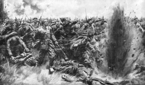 'A Massive German Attack on the British Front', World War I, 1914 (1926).Artist: Arthur C Michael