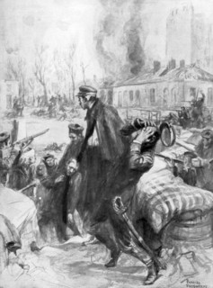 'Marine fusiliers involved in a street battle in Diksmuide', Flanders, Belgium, 1914 (1926).Artist: Charles Fouqueray