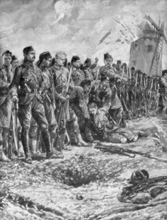 'The London Scottish territorial regiment reforming their line under fire', 31 October 1914, (1926). Artist: Unknown