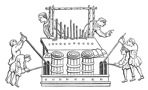 Great organ with bellows and double keyboard, 12th century, (1870). Artist: Unknown