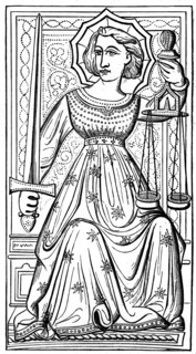 'Justice', tarot card, 14th century, (1870). Artist: Unknown