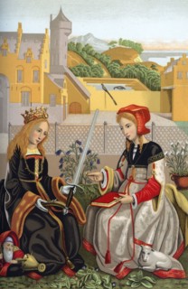 'St Catherine and St Agnes', 15th century, (1870). Artist: Franz Kellerhoven
