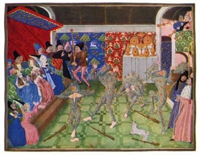 Masquerade at the French court, 1393, (1470-1475).Artist: Master of the Harley Froissart
