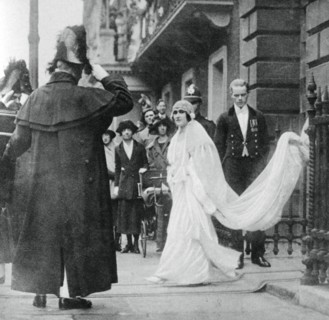 Lady Elizabeth Bowes-Lyon on her way to be married at Westminster Abbey, 26 April 1923, (1937). Creator: Unknown.