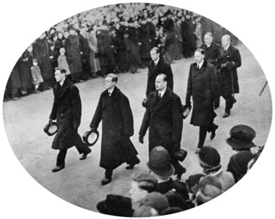 The Duke of York and his brothers in King George V's funeral procession, 1936, (1937). Artist: Unknown
