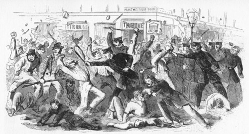'Police Charge Rioters At The Tribune Office', c1860s. Artist: Unknown