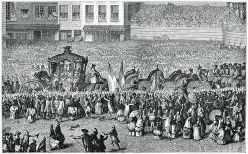 Horse-Drawn Carriage in a Parade, 1782, (1885).Artist: Moreau