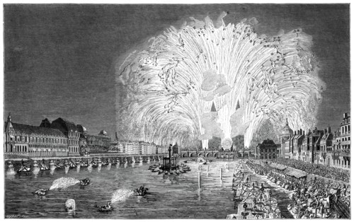 Fireworks On The Bridge, Paris, 1754, (1885). Artist: Unknown