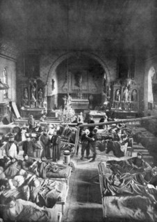 A field station at the front, in the nave of a rural church, World War I, 1915. Artist: Unknown