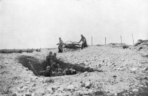 French soldiers in a foxhole, Second Battle of Champagne, France, September 25-November 6 1915. Artist: Unknown