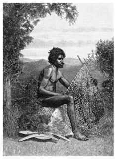 'Blackfellow Mending His Net', Australia, 1886. Artist: Unknown