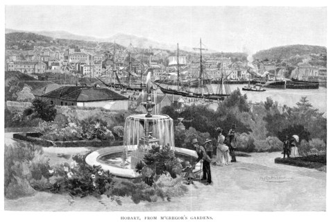 Hobart from McGregor's Gardens, Tasmania, Australia, 1886.Artist: Albert Henry Fullwood
