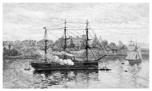 Government House and HMS 'Nelson', Sydney, New South Wales, Australia, 1886.Artist: JR Ashton