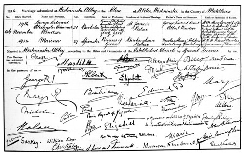 The marriage certificate of the Duke and Duchess of Kent, 1934. Artist: Unknown