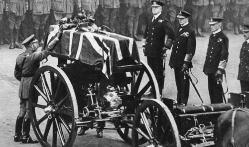 King George V places a wreath on the coffin of an unknown soldier, Whitehall, London, c1930s. Artist: Unknown