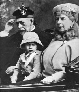 King George V and Queen Mary with Princess Margaret driving to church, Balmoral, c1930s. Artist: Unknown