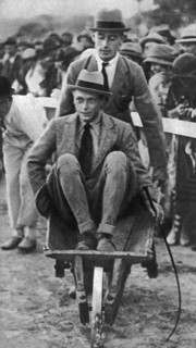 Louis Mountbatten wheels his cousin, the Prince of Wales, at a gymkhana in Malta, 1936. Artist: Unknown