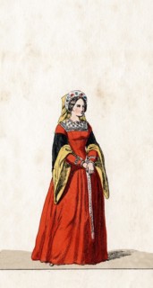 Lady-in-waiting, costume design for Shakespeare's play, Henry VIII, 19th century. Artist: Unknown