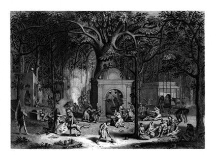 'Hindu Fakirs practicing their superstitious rites', 19th century. Artist: Bell