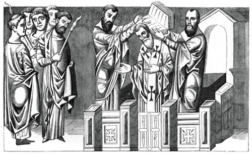 Consecration of a bishop, 9th century, (1870). Artist: Unknown