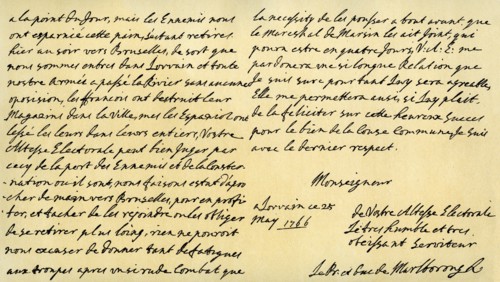 Letter from the Duke of Marlborough to the future King George I, Louvain, 25 May 1706.Artist: John Churchill, Duke of Marlborough