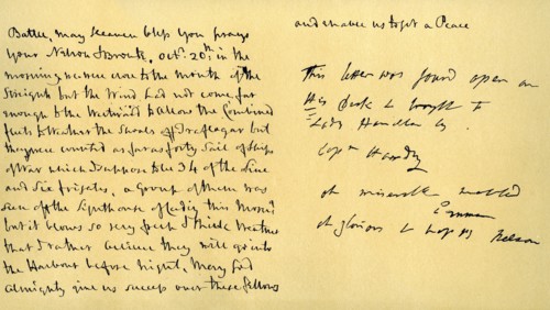 Letter from Lord Horatio Nelson to Lady Emma Hamilton, 19th October 1805. Artist: Horatio Nelson