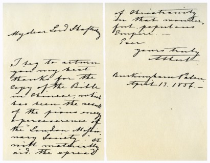 Letter from Albert, Prince Consort to Anthony Ashley Cooper, 13th April 1856.Artist: Prince Albert