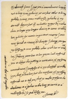 Letter from James I to his son, Charles, Prince of Wales, 10th August 1623.Artist: King James I