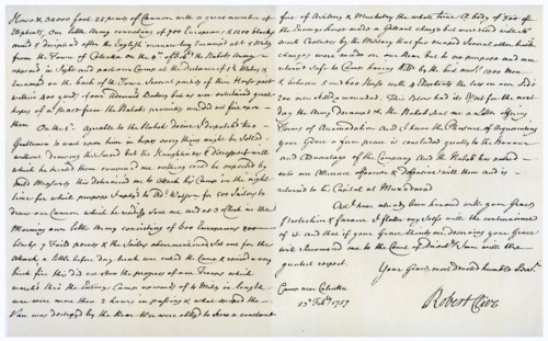 Letter from Robert Clive to Thomas Pelham-Holles, 23rd February 1757.Artist: Robert Clive