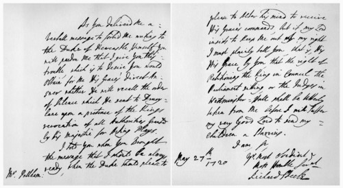 Letter from Sir Richard Steele to Henry Pelham, 27th May 1720. Artist: Richard Steele