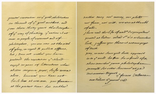 Letter from Francois Marie Arouet de Voltaire to George Keat, 16th January 1760.Artist: Voltaire