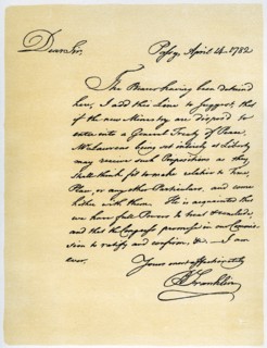Letter from Benjamin Franklin to David Hartley MP, 14th April 1782.Artist: Benjamin Franklin