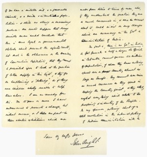 Letter from John Bright to Colonel Rathbone, 23rd January 1861.Artist: John Bright
