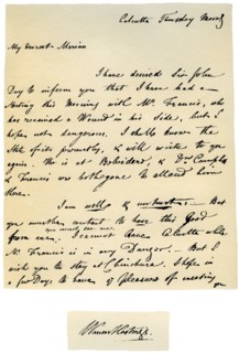 Letter from Warren Hastings, Governor-General of Bengal to his wife, 17th August 1780.Artist: Warren Hastings