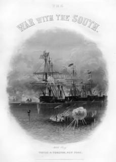 Fleet passing the fort and obstructions, Battle of Mobile Bay, August 5, 1864, (1862-1867). Artist: Unknown