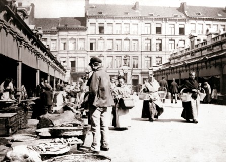 Market stalls, Antwerp, 1898.Artist: James Batkin